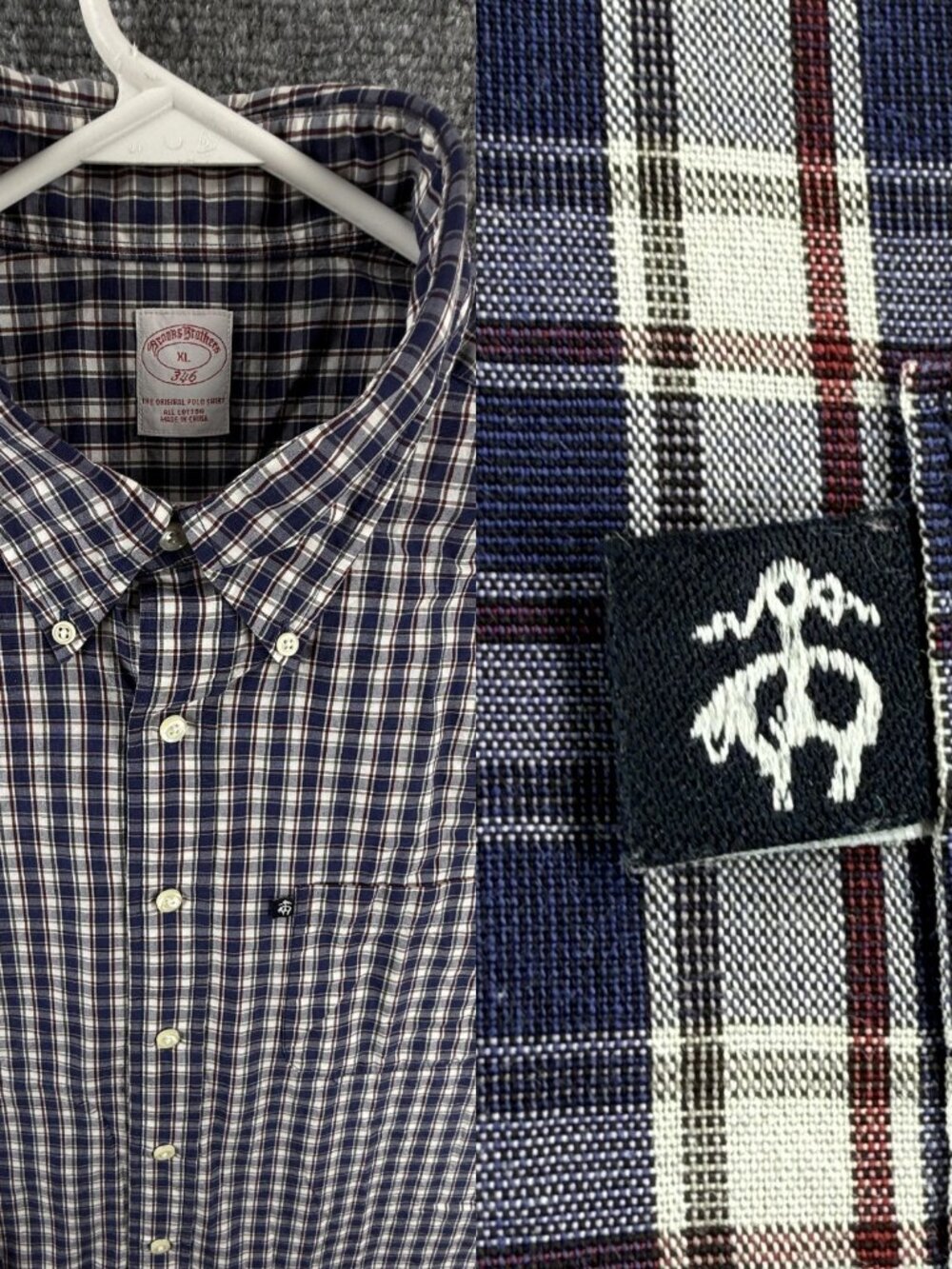 Brooks Brothers Blue White Check XL Cotton Button-Down Business Long Sleeve Men